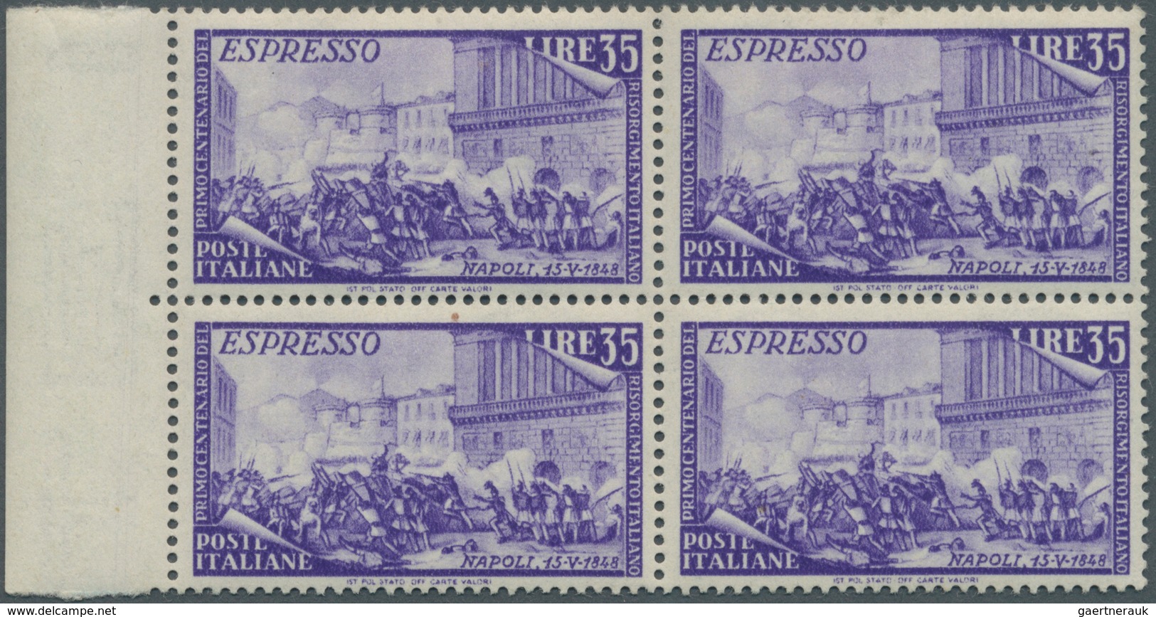 14769 Italien: 1948, 35 L. "EILMARKE", Gut Zentrierter 4er-Block Mit Linkem Rand, Postfrisch (Sassone 750. - Storia Postale