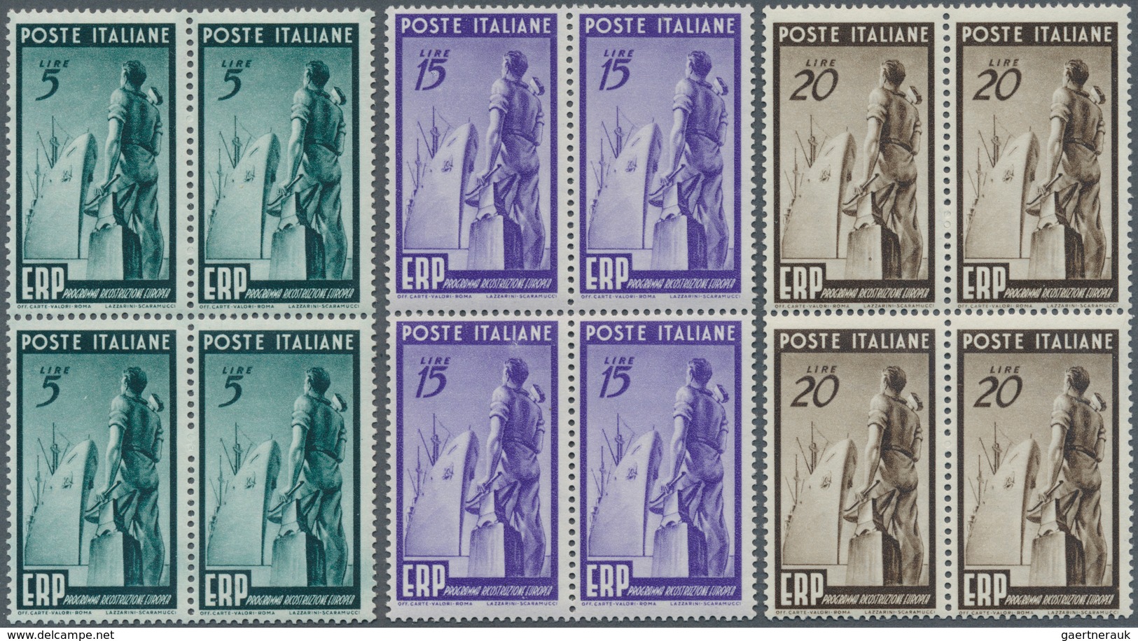 14770 Italien: 1949, Kompletter Satz Im Viererblock "ERP Hilfe Für Europa", Postfrisch (ME 600.-) - Storia Postale