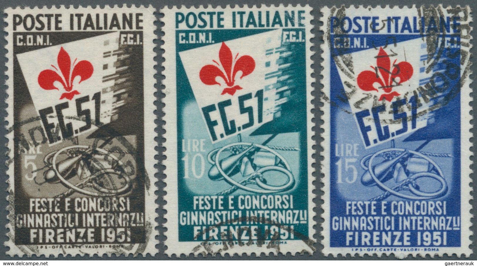 14774 Italien: 1951, International Gymnastic Competition, Complete Set Neatly Cancelled, Signed E.Diena. S - Poststempel