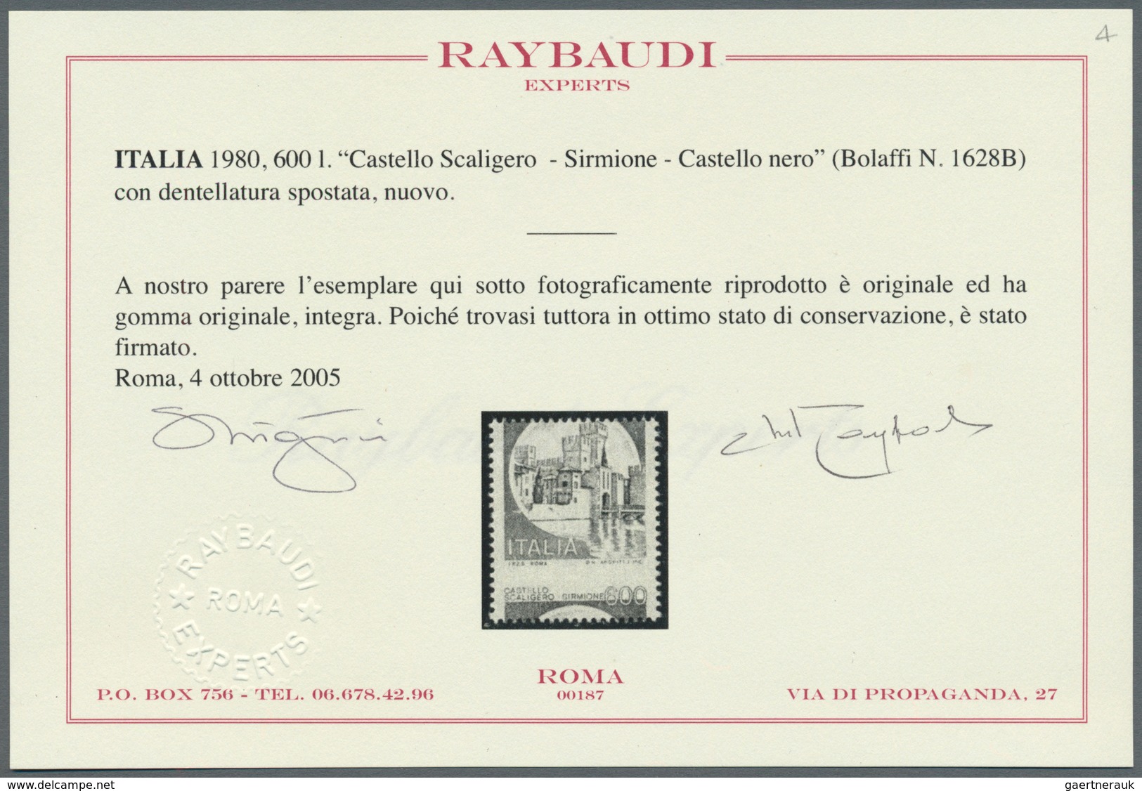 14775 Italien: 1980, 600 L Scaliger-Kastell, Simione, In Black Without Green Color And Misperforated, With - Poststempel