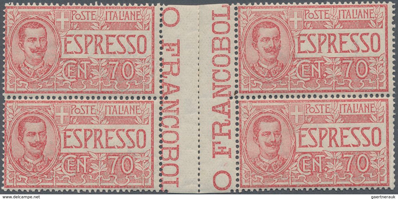 14780 Italien - Zusammendrucke: 1925: 70 C Express Stamp, Block Of Four With Horizontal Gutter Inbetween. - Ohne Zuordnung