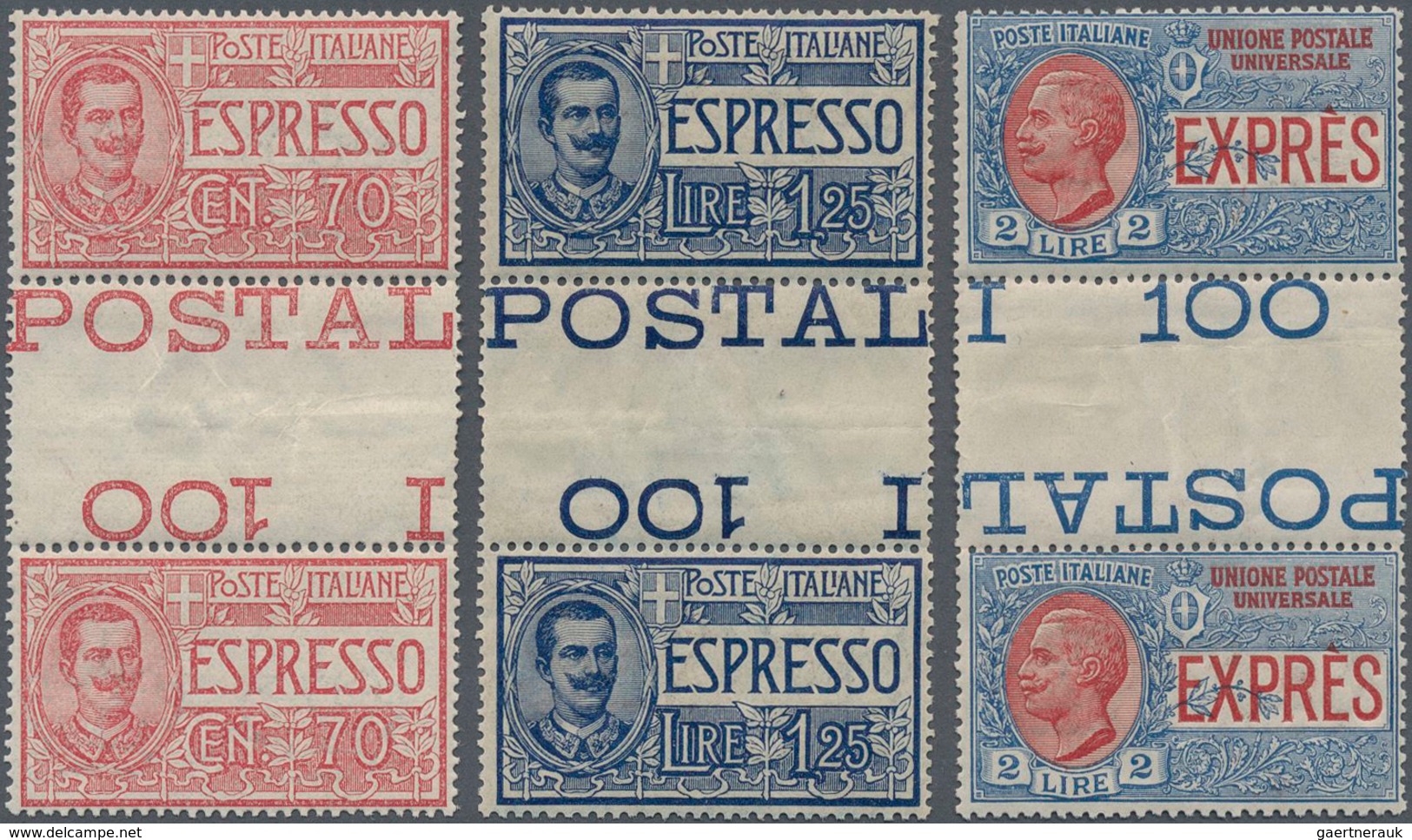 14781 Italien - Zusammendrucke: 1925/1926 3 Express-Stamps In Vertical Gutter Pairs. Each Folded And Signe - Non Classés