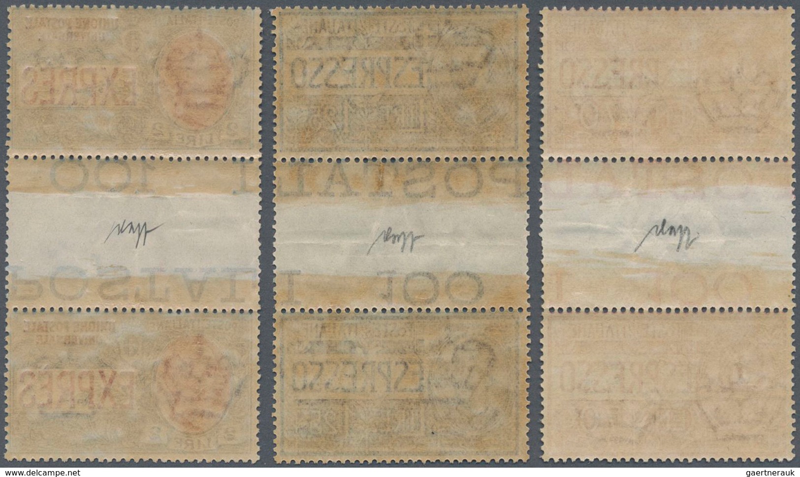 14781 Italien - Zusammendrucke: 1925/1926 3 Express-Stamps In Vertical Gutter Pairs. Each Folded And Signe - Non Classés