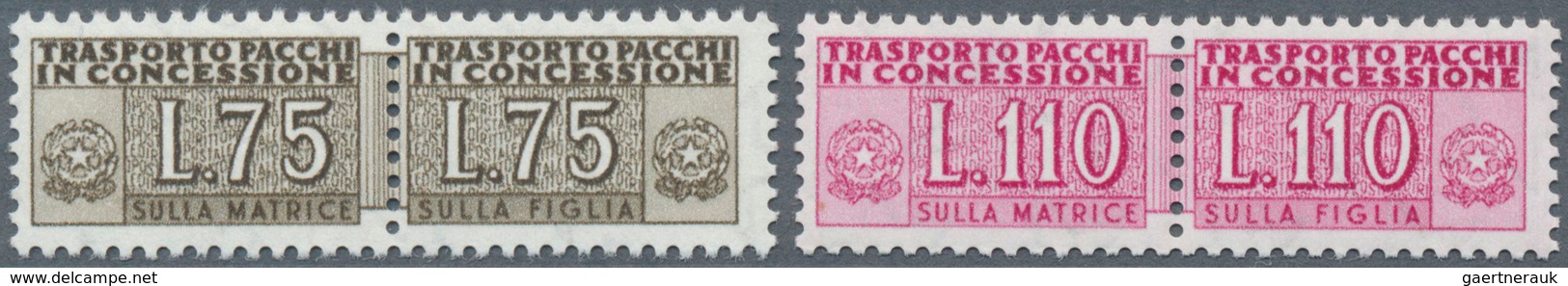 14785 Italien - Gebührenmarken: Paketzustellung: 1955, 75 L. Sepia And 110 L. Red Lilac With Watermark 4, - Colis-postaux