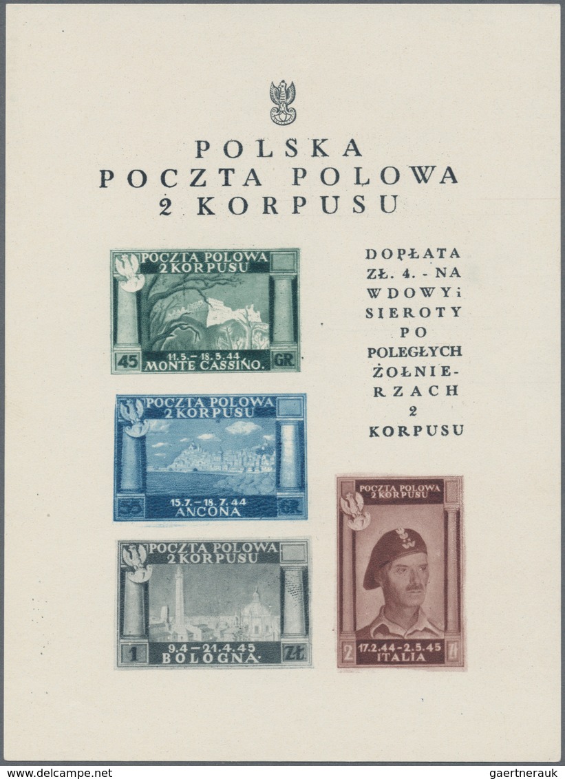 14786 Italien - Militärpostmarken: Feldpost: 1945, "POCZTA POLOWA 2. KORPUSU" Block Issue With 45 Gr., 55 - Poste Militaire (PM)