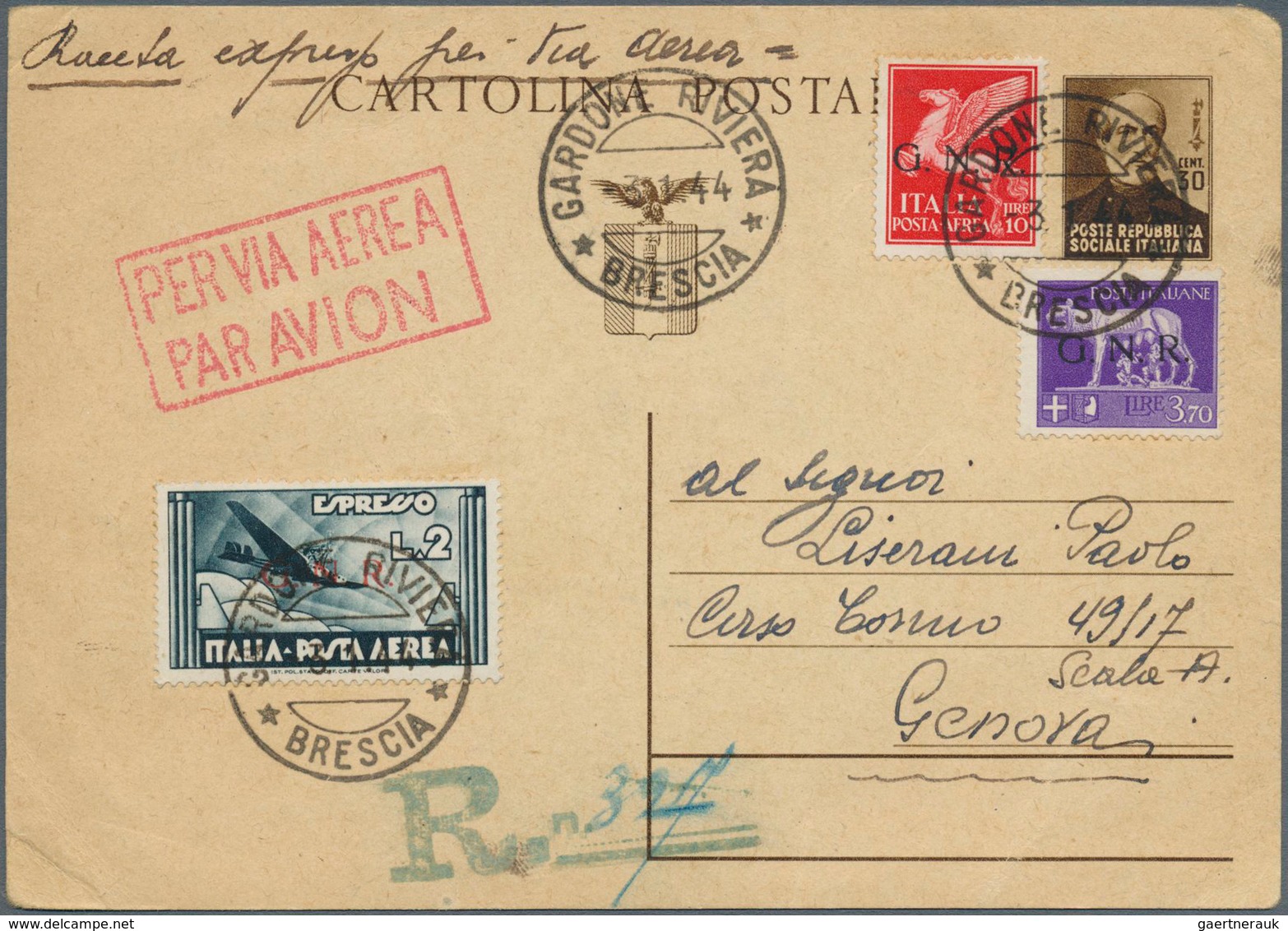 14790 Italien - Militärpostmarken: Nationalgarde: 1944, G.N.R. Overprints, Airmails 2l. Slate And 10l. Car - Sonstige & Ohne Zuordnung