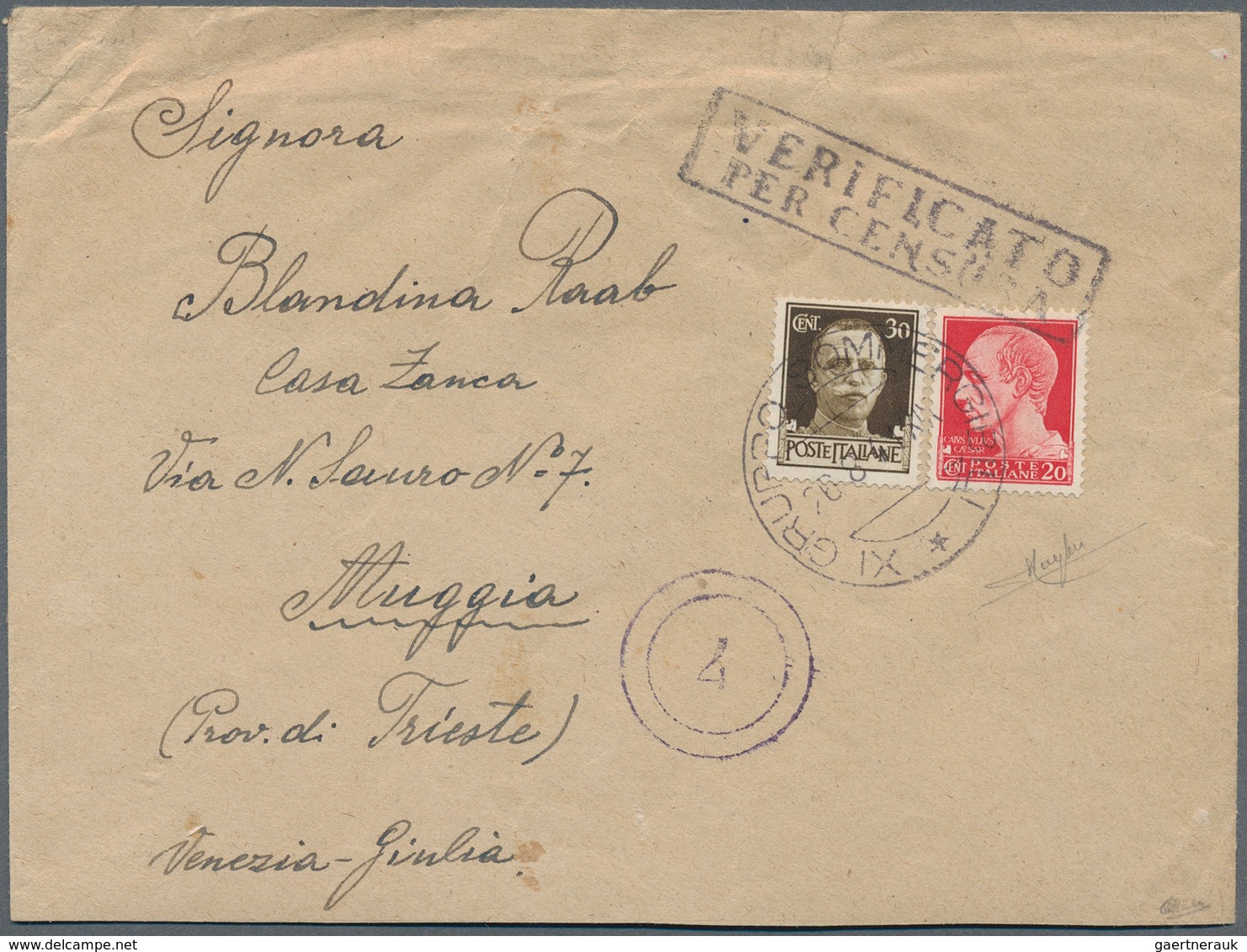 14791 Italien - Militärpostmarken: Atlantikküste: 1941, 20 C. Red And 30 C. Brown Tied By Special Cachet " - Sonstige & Ohne Zuordnung