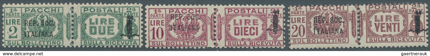 14797 Italien - Paketmarken: 1944, "REPUBBLICA SOCIALE" Overprints, 2l. Green, 10l. Lilac And 20l. Lilac, - Colis-postaux