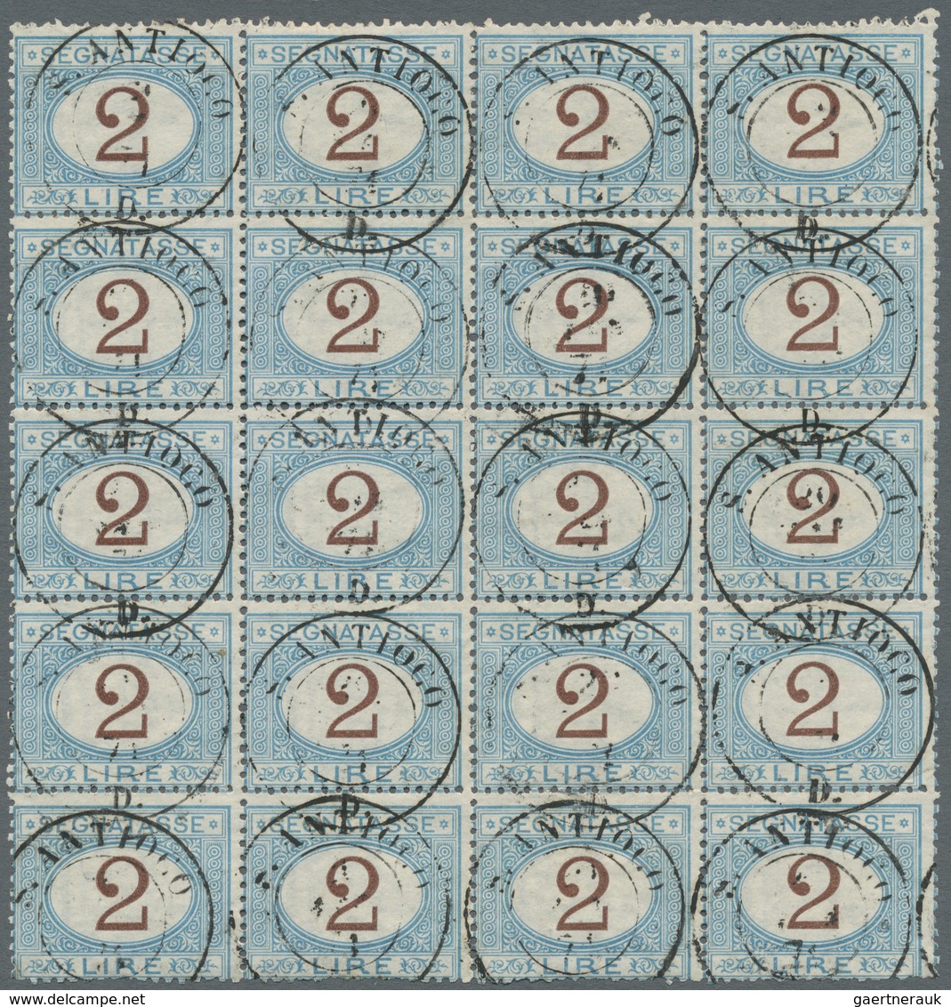 14809 Italien - Portomarken: 1870, "2 L. Blue And Brown" (Sassone No. 12) In A Block Of 20 Used With Multi - Portomarken