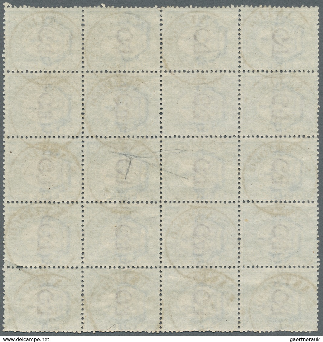 14809 Italien - Portomarken: 1870, "2 L. Blue And Brown" (Sassone No. 12) In A Block Of 20 Used With Multi - Taxe