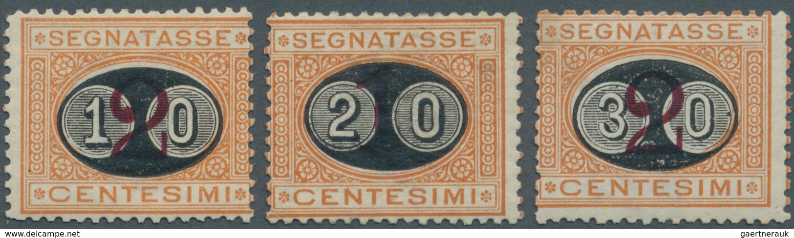 14814 Italien - Portomarken: 1890/1891, Overprints, Complete Set Of Three Values Mint O.g., Several Signat - Taxe