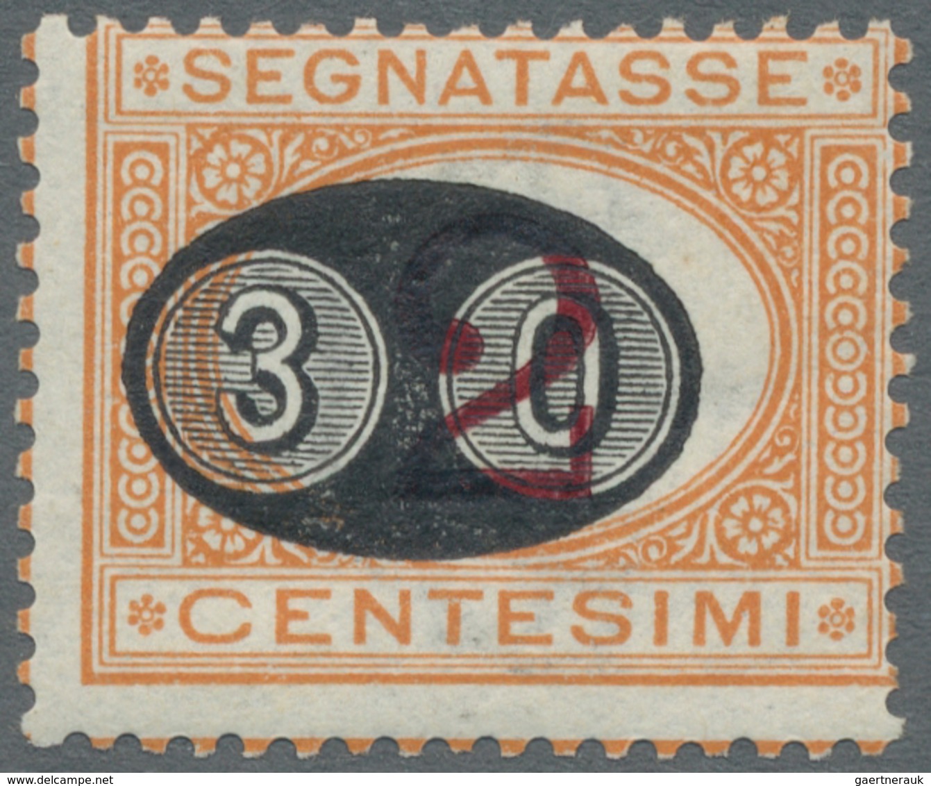 14815 Italien - Portomarken: 1890, "30 On 2 C. Orange And Carmine" Showing The Sucharge Strongly Shifted T - Portomarken