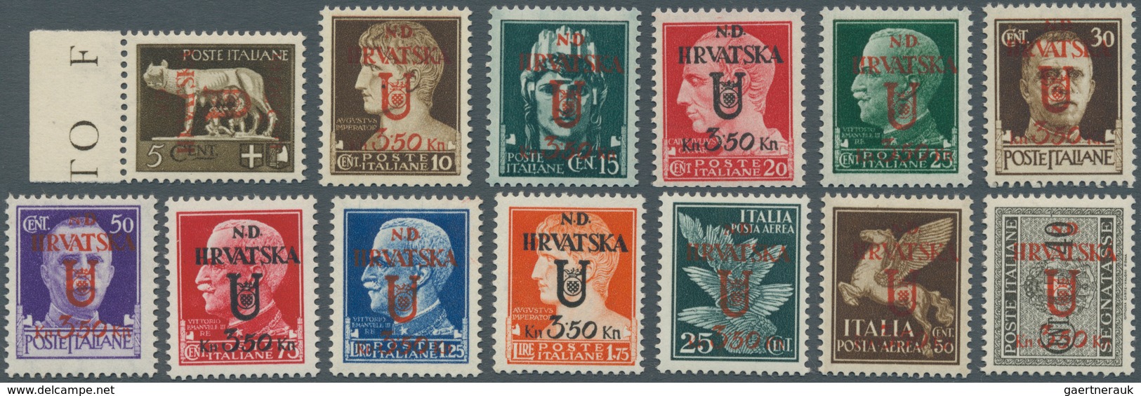 14823 Italienische Besetzung 1941/43 - Kroatien: 1944, Overprint Issue 5 C. - 60 C., Complete Set With 17 - Autres & Non Classés