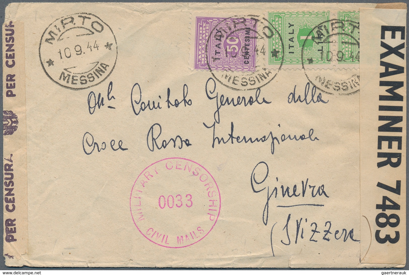 14831 Italien - Alliierte Militärregierung - Sizilien: 1944, 50 C Lilac/black And 2 X 1 L Bright Green/bla - Britisch-am. Bes.: Sizilien