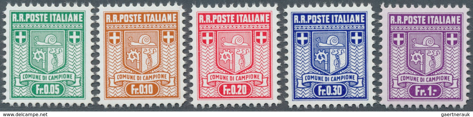 14832 Italien - Alliierte Militärregierung - Campione: 1944, Freimarken Wappen, 1. Auflage, Gez. 11 1/2, 5 - Ohne Zuordnung