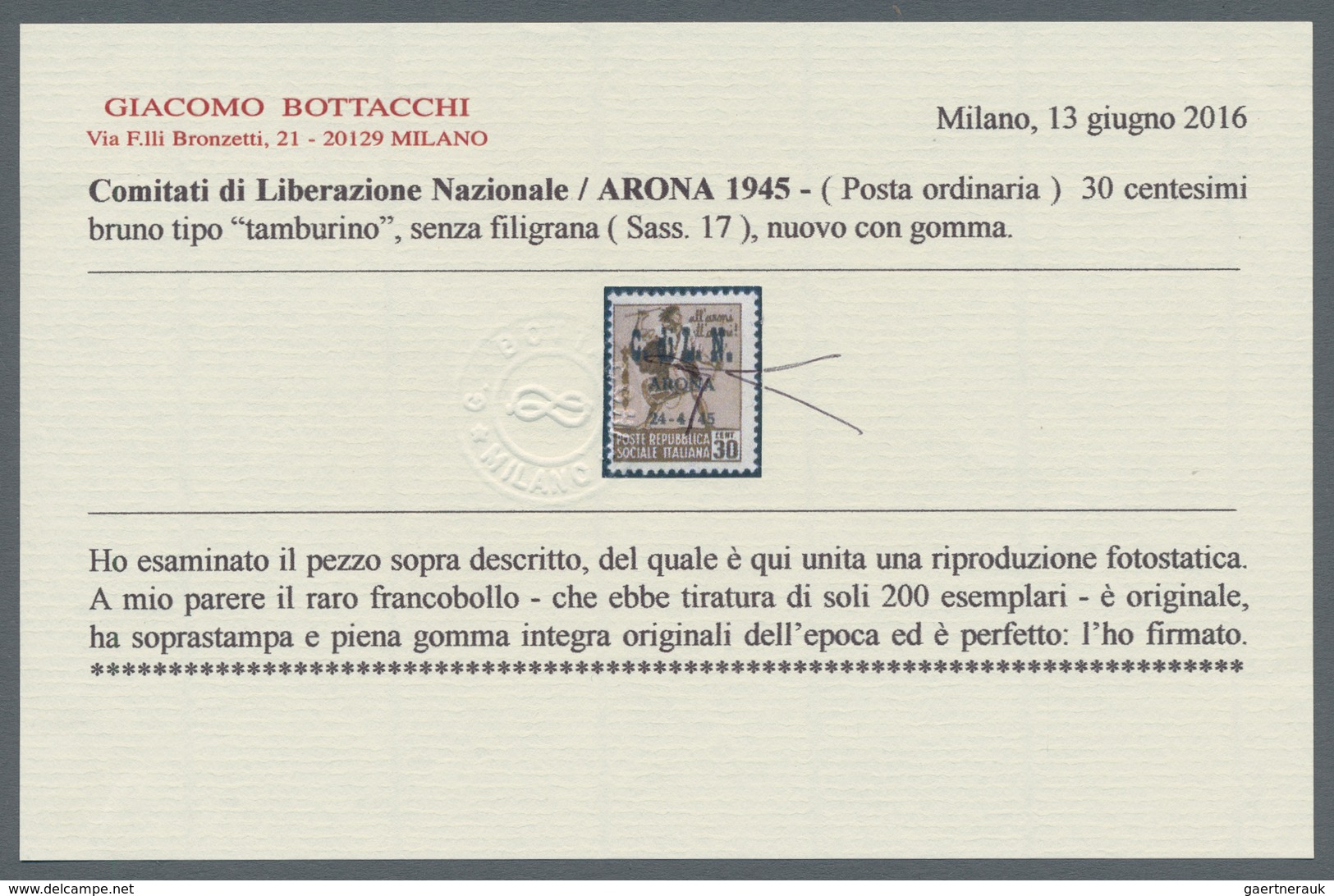 14834 Italien - Lokalausgaben 1944/45 - Arona: 1945, Lokalausgabe Arona 30 C. Mit Aufdruck Postfrisch, Etw - Ortsausgaben/Autonome A.