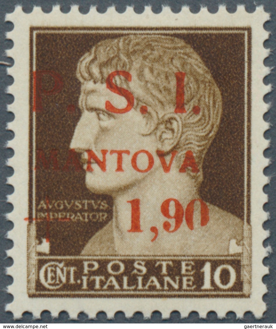 14838 Italien - Lokalausgaben 1944/45 - Mantova: 1945, Kaiser Augustus 10 C. Braun Mit Rotem Aufdruck 'P. - Sonstige & Ohne Zuordnung