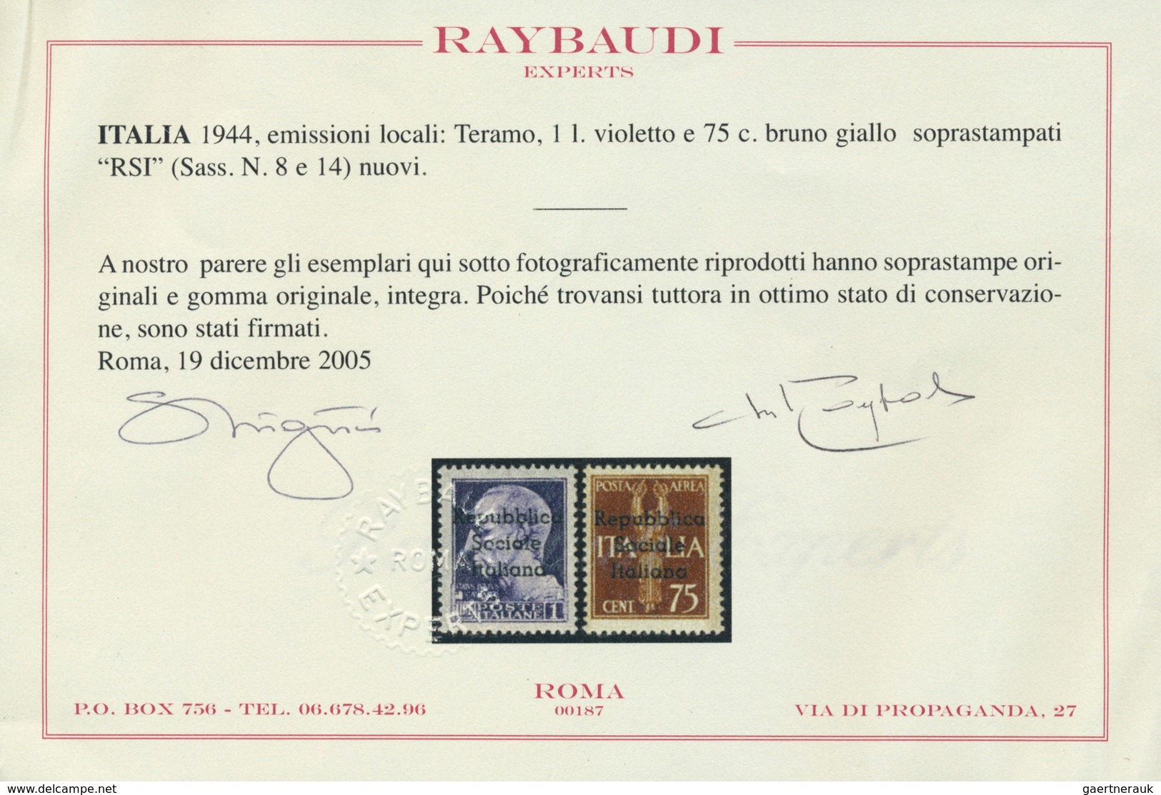 14841 Italien - Lokalausgaben 1944/45 - Teramo: 1944, 15 C. - 1,25 L. With Overprint "Repubblica Sociale I - Emissions Locales/autonomes