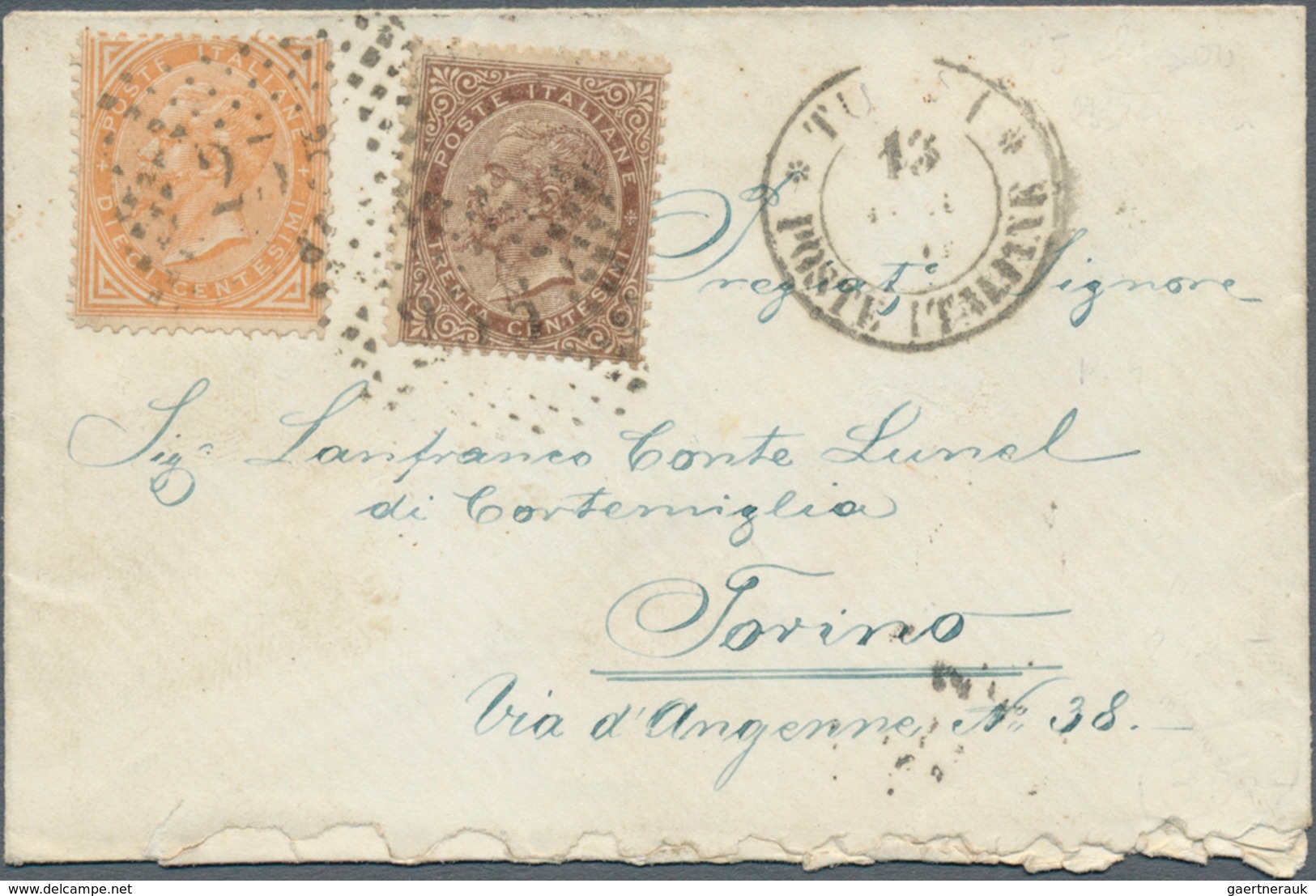 14844 Italienische Post Im Ausland - Allgemeine Ausgabe: 1870, Small Ladies Envelope Franked With 10 And 3 - Sonstige & Ohne Zuordnung