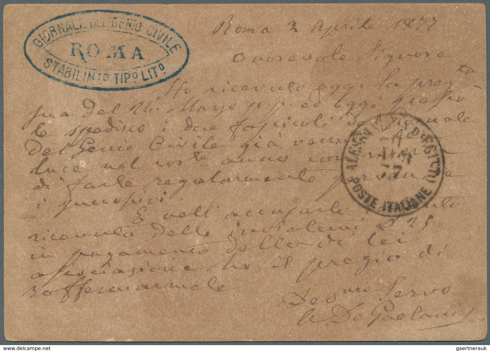 14858 Italien - Ganzsachen: 1877: 10 C Postal Stationery Card With 5 C DLR Additional Franking Posted In R - Interi Postali