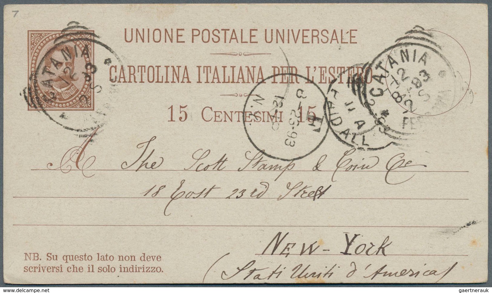 14859 Italien - Ganzsachen: 1883: 15 C. Brown Postal Stationery Card, Tarif For U.P.U. Members With More T - Entiers Postaux