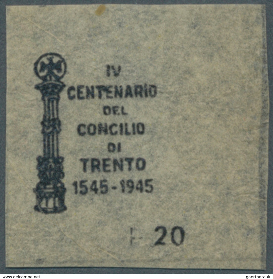 14880 Italien - Besonderheiten: 1945, Luogotenenza, 7 Dec, "IV CENTENARIO DEL CONCILIO DI TRENTO 1545-1945 - Ohne Zuordnung