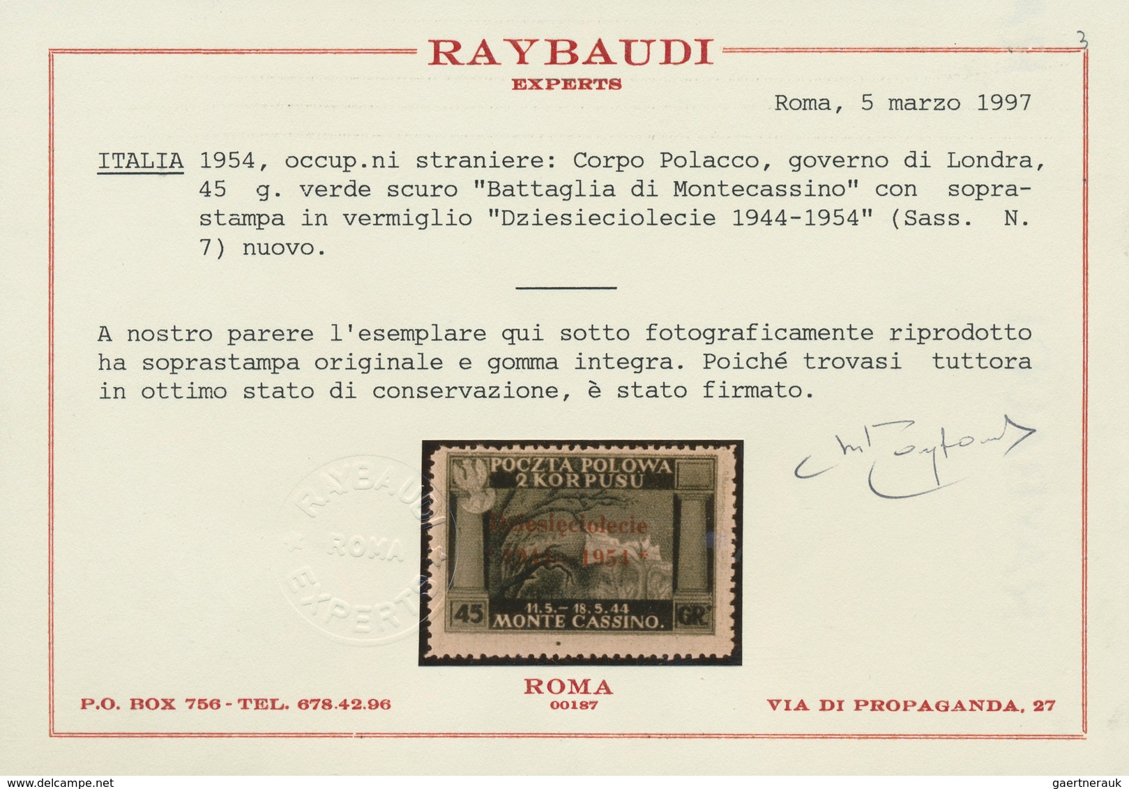 14883 Italien - Besonderheiten: CORPO POLACCO - Governo Polacco Di Londra: 1954, Overprint Issue 45 C. Dar - Non Classés