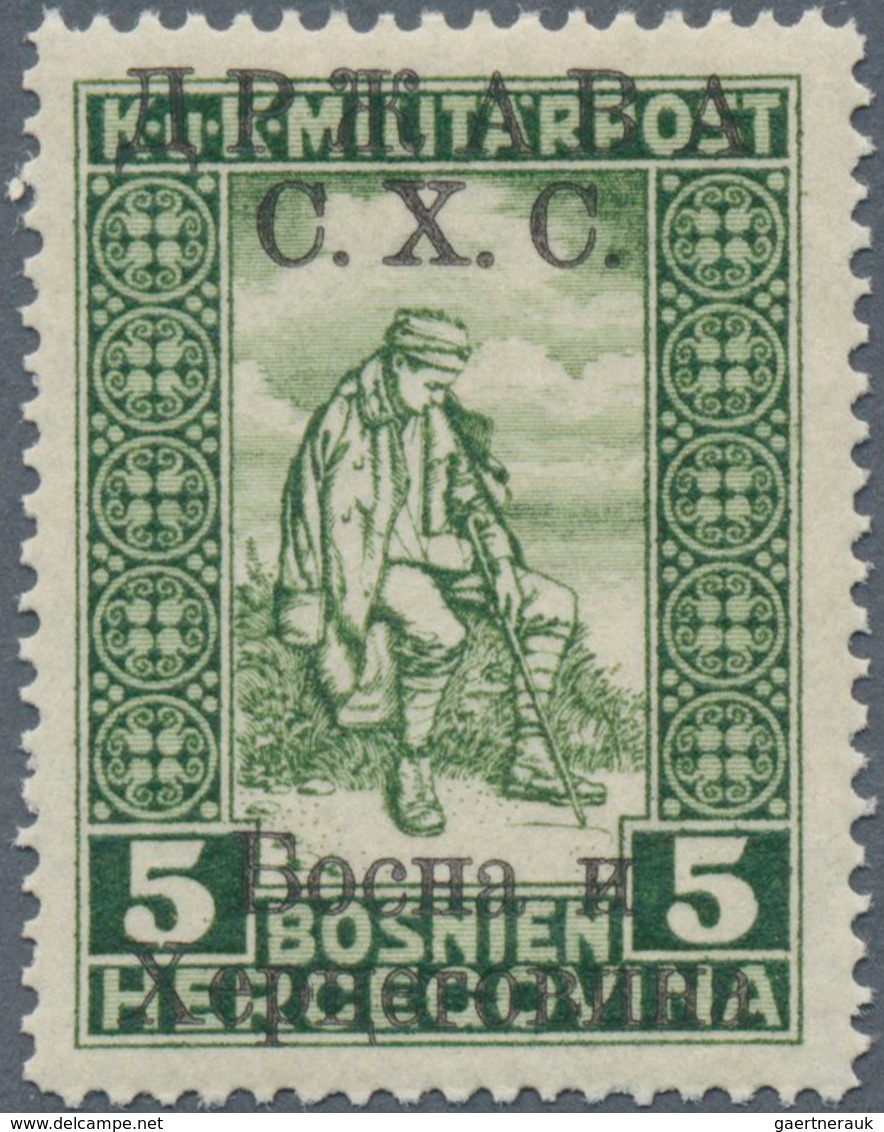 14885 Jugoslawien: 1918, Postal Stamp 5 + 2 (H) With Black Overprint In Cyrillic Writing, Signed Zrinjscak - Lettres & Documents