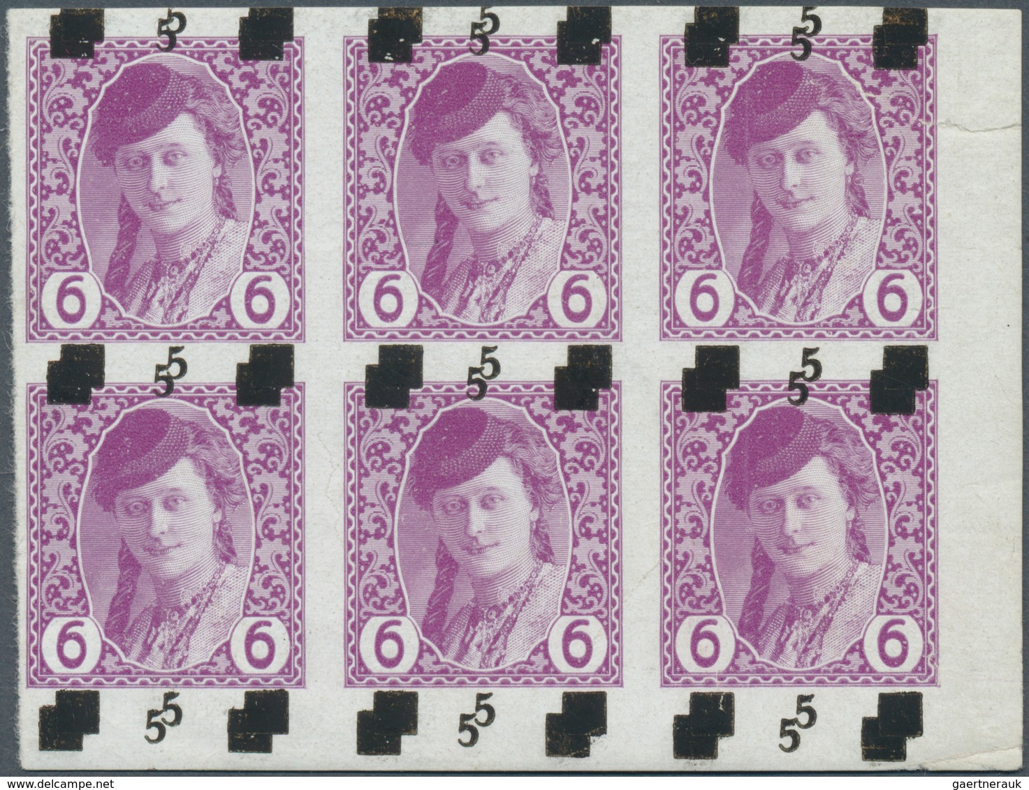 14886 Jugoslawien: 1918, 5 On 6h. Lilac, Marginal Block Of Six From The Lower Right Corner Of The Sheet (t - Briefe U. Dokumente