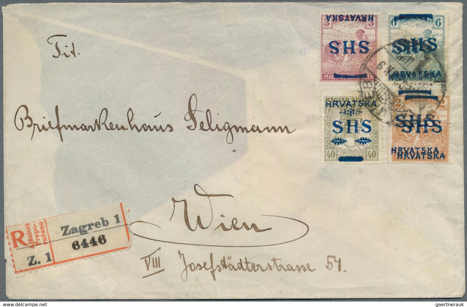 14891 Jugoslawien: 1918, Croatia "SHS" Issue, 2 F Ochre And 6 F Greenish Blue, Each With Double Overprint, - Lettres & Documents