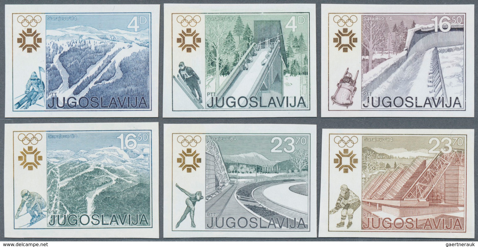 14895 Jugoslawien: 1984. Complete IMPERFORATE Olympic Set "Sarajevo '84" (6 Values). No Gum. - Lettres & Documents