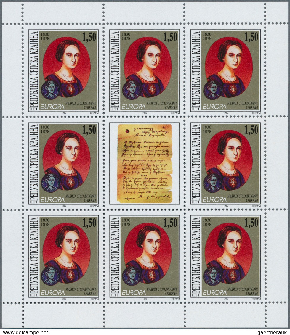 14913 Kroatien - Serbische Krajina: 1996, Europa, Both Issues In Little Sheets Of 8 Stamps Each, Mint Neve - Kroatien