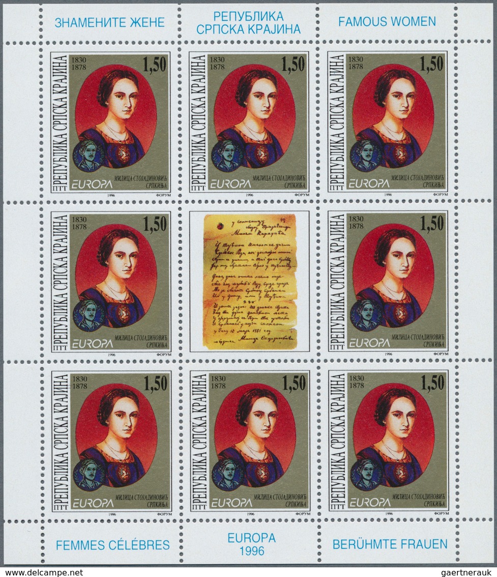 14914 Kroatien - Serbische Krajina: 1996, Europa, Both Issues In Little Sheets Of 8 Stamps Each, Mint Neve - Kroatien