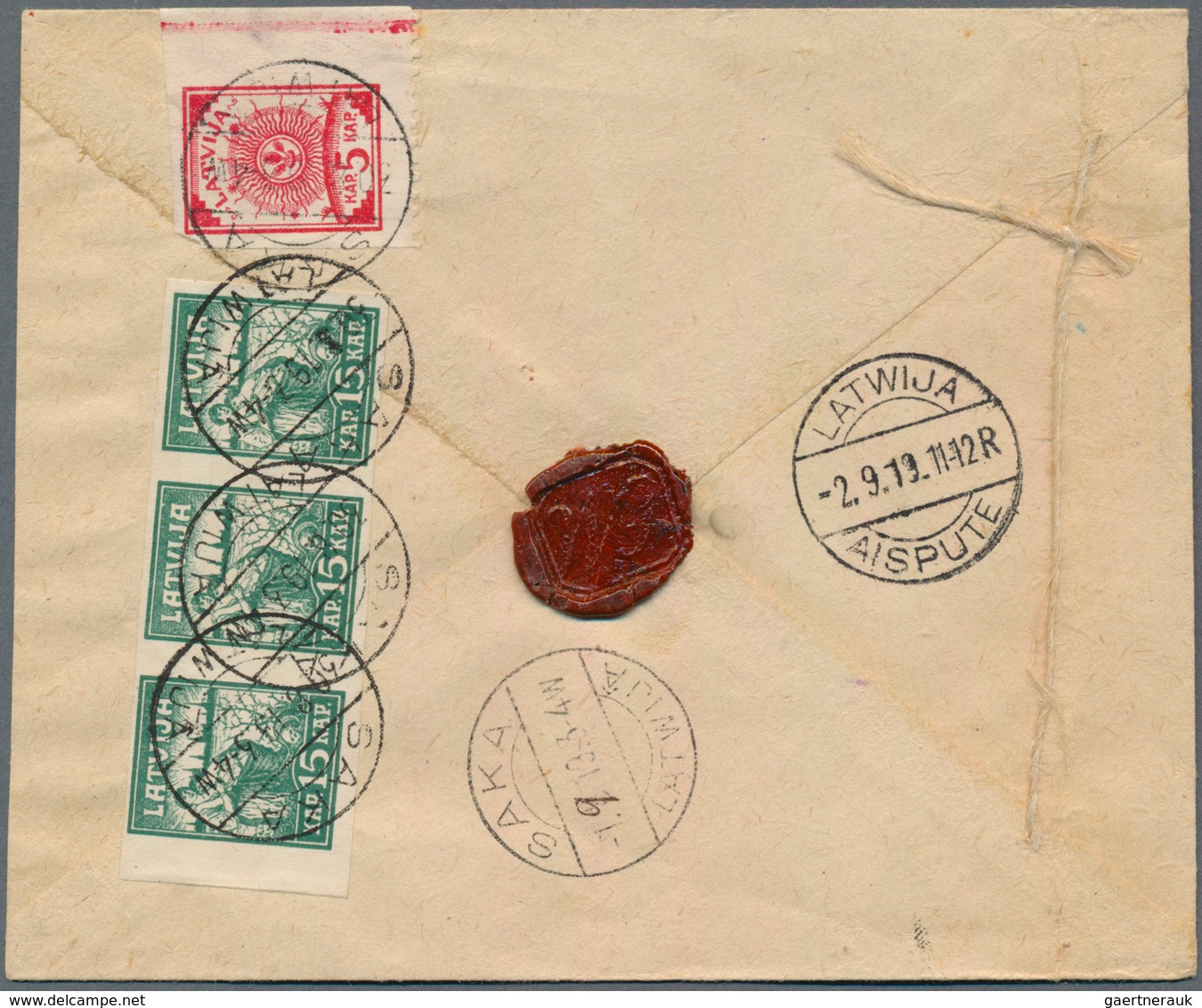 14927 Lettland: 1919, Provisional Money Letter With Franking On Reverse From SAKA 30.8.19, With Another Po - Lettland