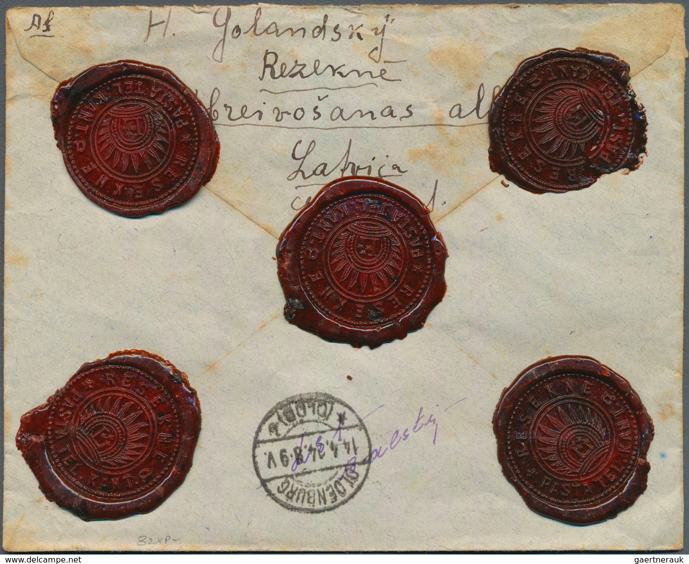 14941 Lettland: 1924, 1lat Brown, Single Franking On Insured Letter 21fr./19gr. From "RESEKNE B 8.4.24" (H - Lettonie