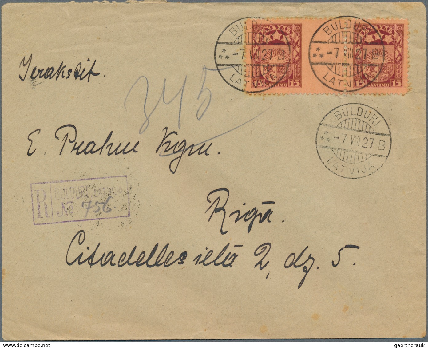 14942 Lettland: 1925, 15 S Redbrown/salmon Perf. L 11 1/3 As A Gutter Pair With The Left Stamp Imprinted O - Lettonie