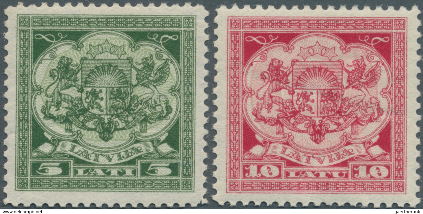 14944 Lettland: 1925, Serie 5 L. Und 10 L. Staatswappen, Tadellos Postfrisch - Lettonie