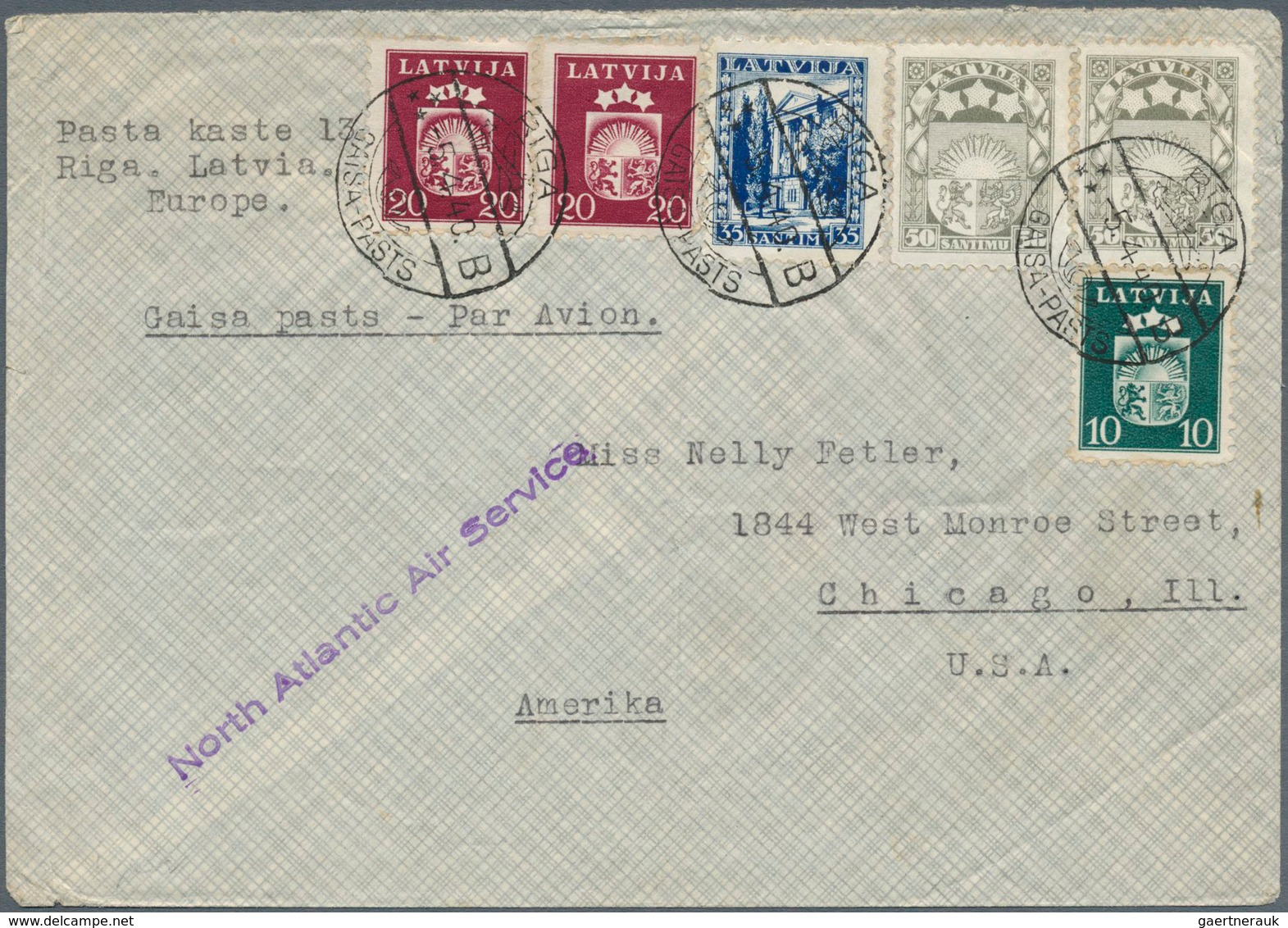 14949 Lettland: 1940, 1.85lat Franking On Airmail Cover From "RIGA GAISA-PASTS B 5.4.40" To Chicago/USA, V - Lettonie