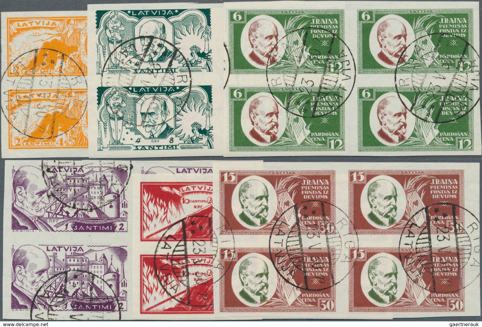 14950 Lettland: 1930, Serie "Rainis-Fonds", Sehr Seltene Luxus-Viererblocks Mit Glasklarem 1. Tag-Stempel, - Lettland