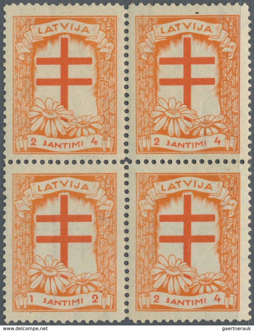 14953 Lettland: 1930, 1 S/2 S Tuberculosis Block Of Four Mnh Printed In Wrong Colour Orange/brickred. Only - Lettonie
