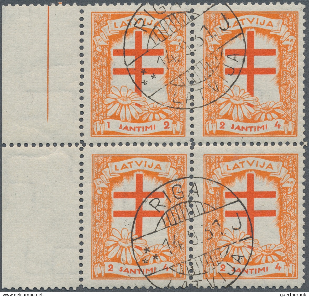 14954 Lettland: 1930, 2S / 4S "Tuberkulose Fürsorge" Gestempelter Wagerechter 4er-Block Mit Linkem Rand, G - Lettonie