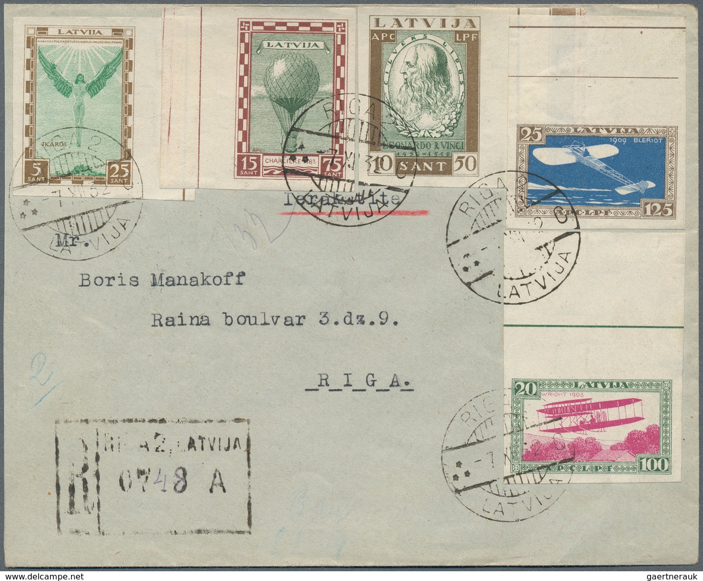 14968 Lettland: 1932, "Hilffonds Für Verunglückte Flieger" Luxusrandsatz Auf Seltenem R-FDC Vom 7.12.32 - Lettland