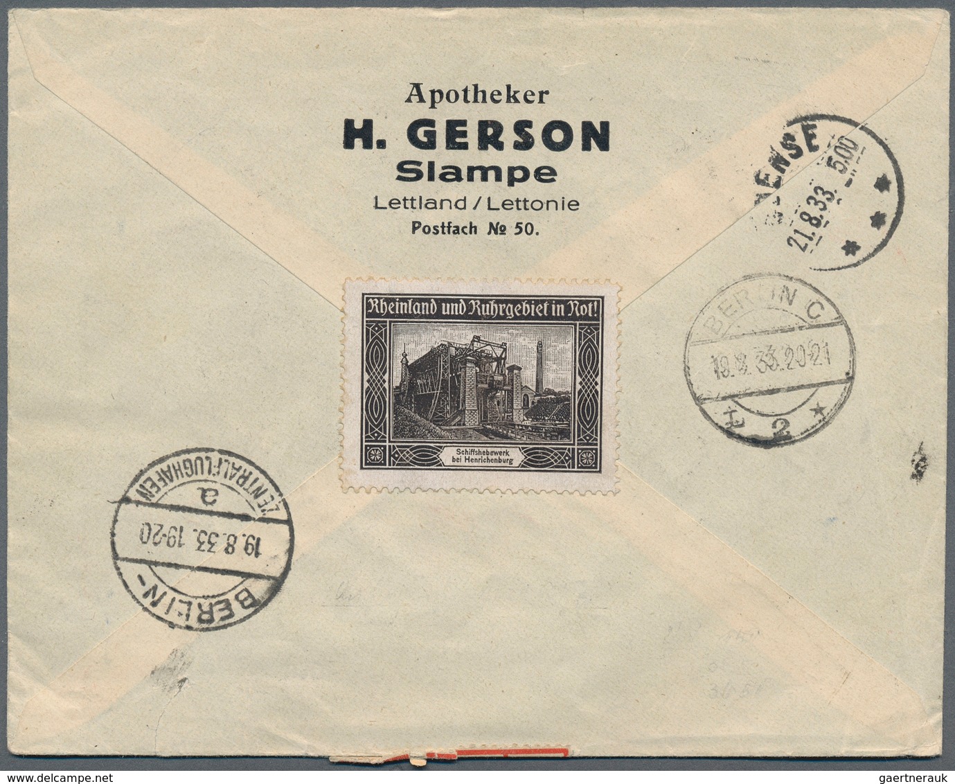 14969 Lettland: 1933, Satz "Hilffonds Für Verunglückte Flieger" Mit ZuF 25 S. Auf Einschreibe-Luftpostbrie - Lettonie