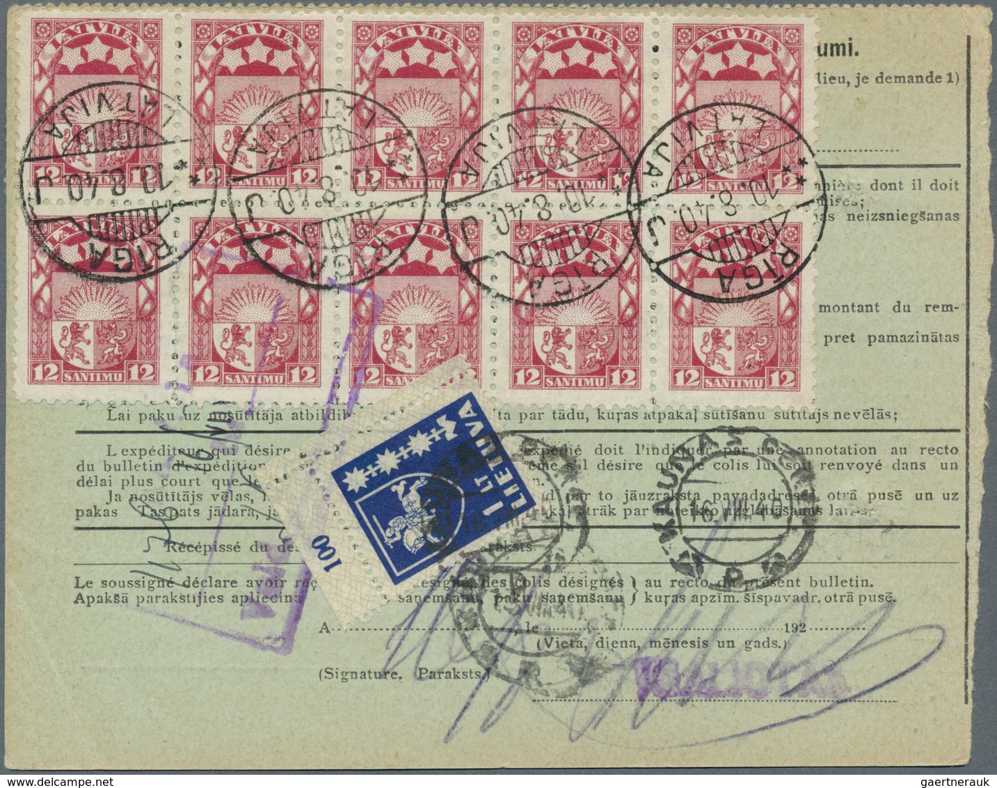 14970 Lettland: 1940, Parcel Card From RIGA 10.VIII. 40 Shortly After The Sovjet Occupation, With 6.30 Lat - Lettonie