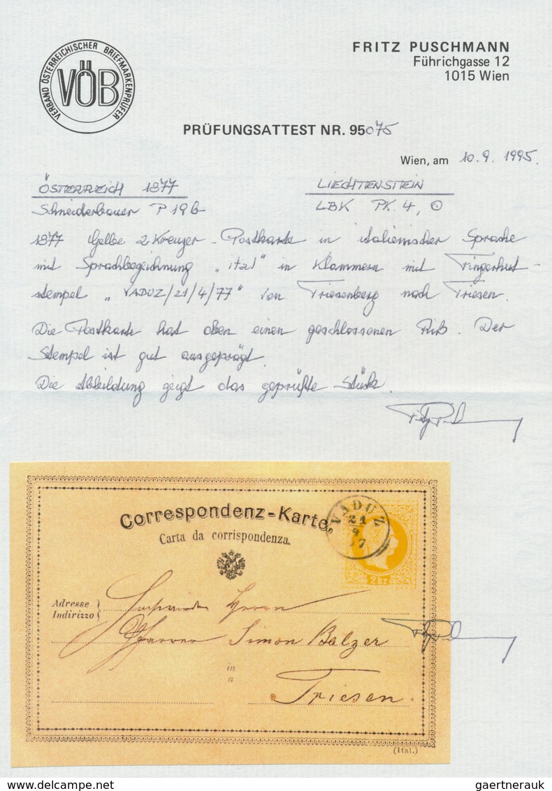 14996B Liechtenstein - Vor- Und Mitläufer: 1872: Österreichische Ganzsachenkarte 2 Kr. Gelb Mit Deutsch-ita - ...-1912 Préphilatélie