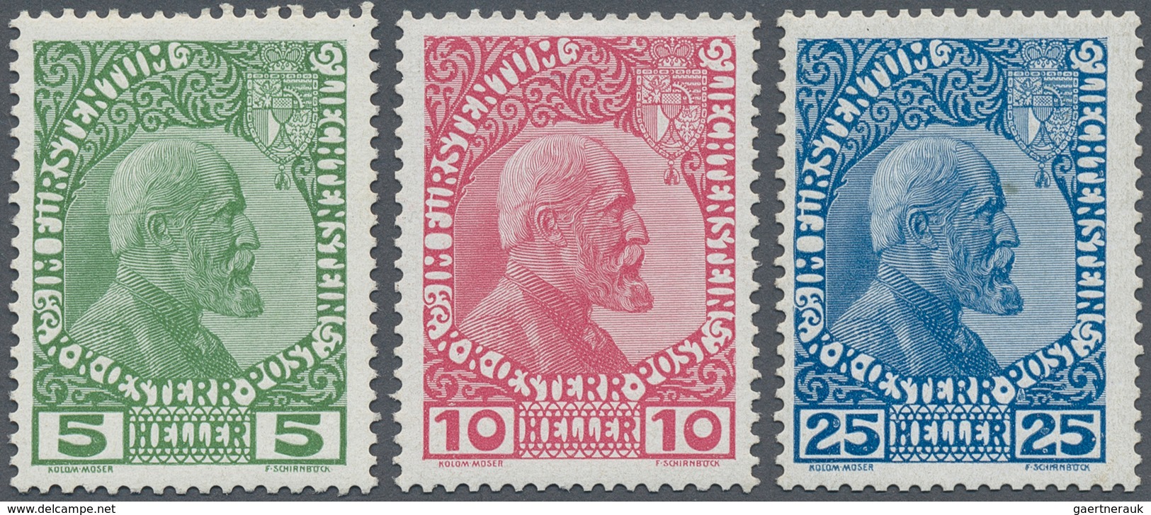 14999 Liechtenstein: 1912: Freimarken, Gestrichenes Papier Komplett, Postfrischer Qualitätssatz. 10 Rp Sig - Briefe U. Dokumente