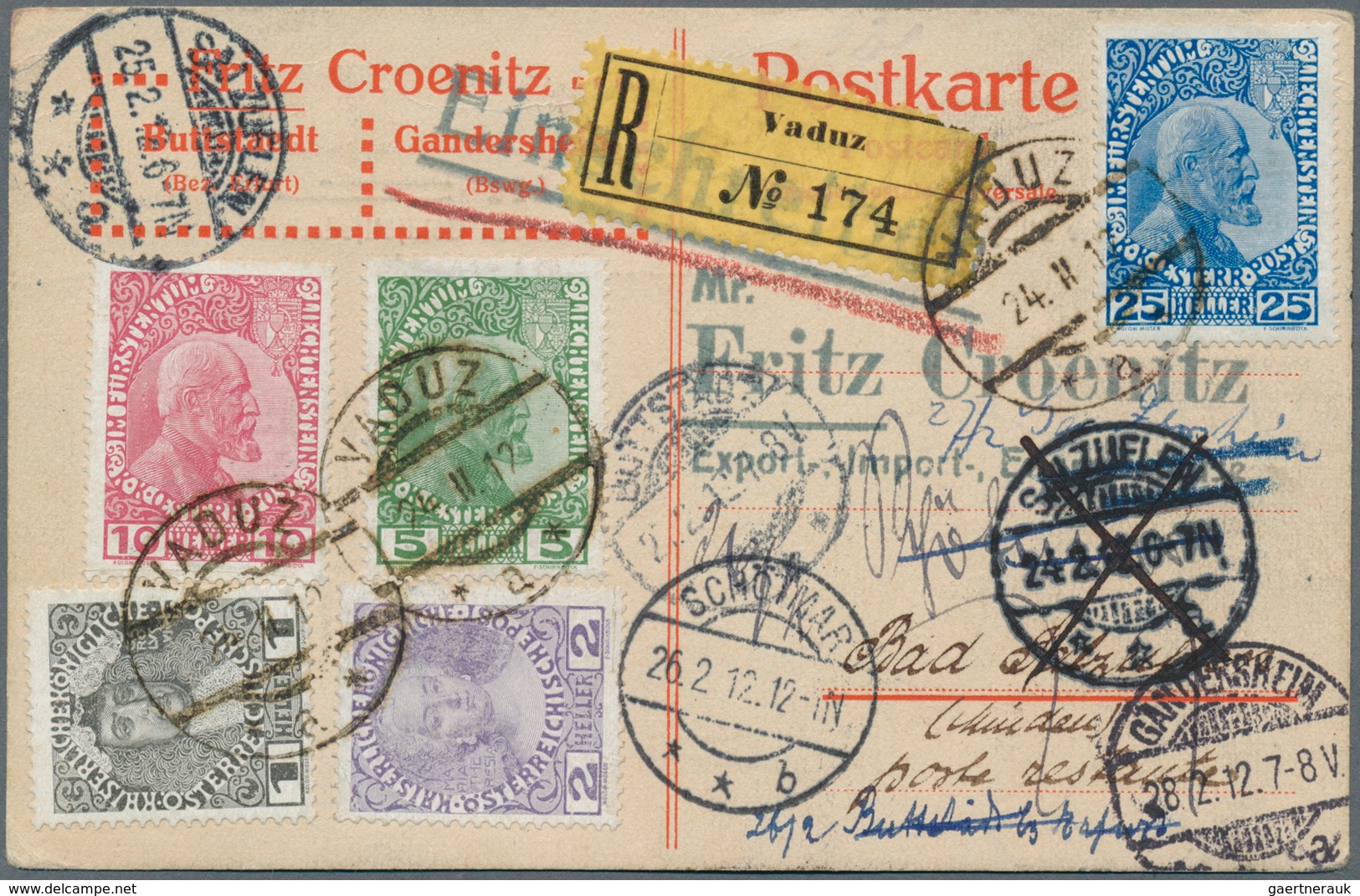 15000 Liechtenstein: 1912, Freimarken Gestrichenes Papier, 3 Werte Komplett Zusammen Mit Österreich 1 H. S - Briefe U. Dokumente
