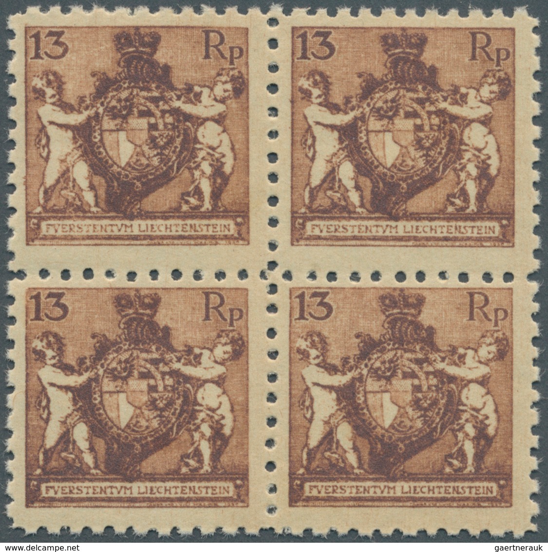 15010 Liechtenstein: 1921, 13 R. Freimarken-Ausgabe Tadellos Postfrischer 4er-Block, (SBK. 1.380.-) - Lettres & Documents