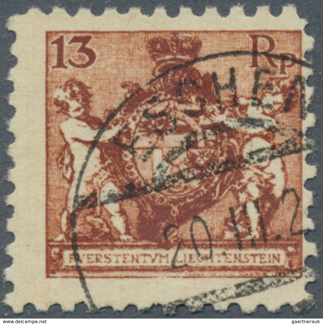 15011 Liechtenstein: 1924, 13 Rp. Freimarken-Ausgabe Glasklar Gestempelt Und Zeitgerecht, Stempel ESCHEN 2 - Briefe U. Dokumente