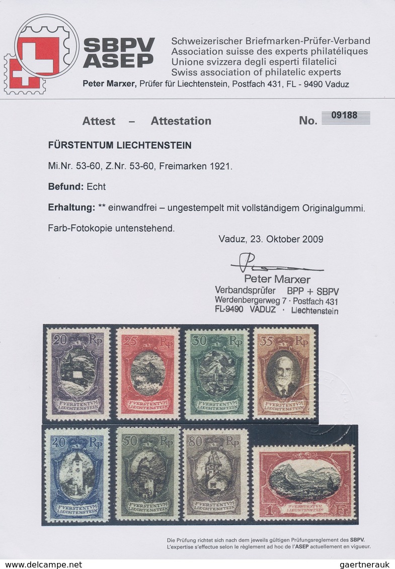 15013 Liechtenstein: 1921, Freimarken, Postfrischer Luxussatz (ohne 30), Fotoattest Marxer, (SBK 870.- ) - Briefe U. Dokumente